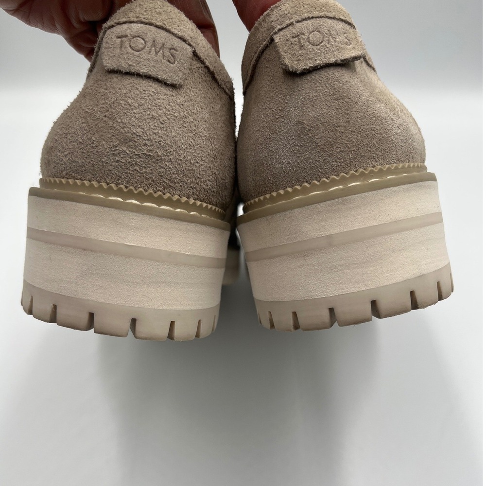 TOMS Suede Penny Loafers Women's 6.5 Taupe Lug Sole Platform Shoes - Picture 11 of 12